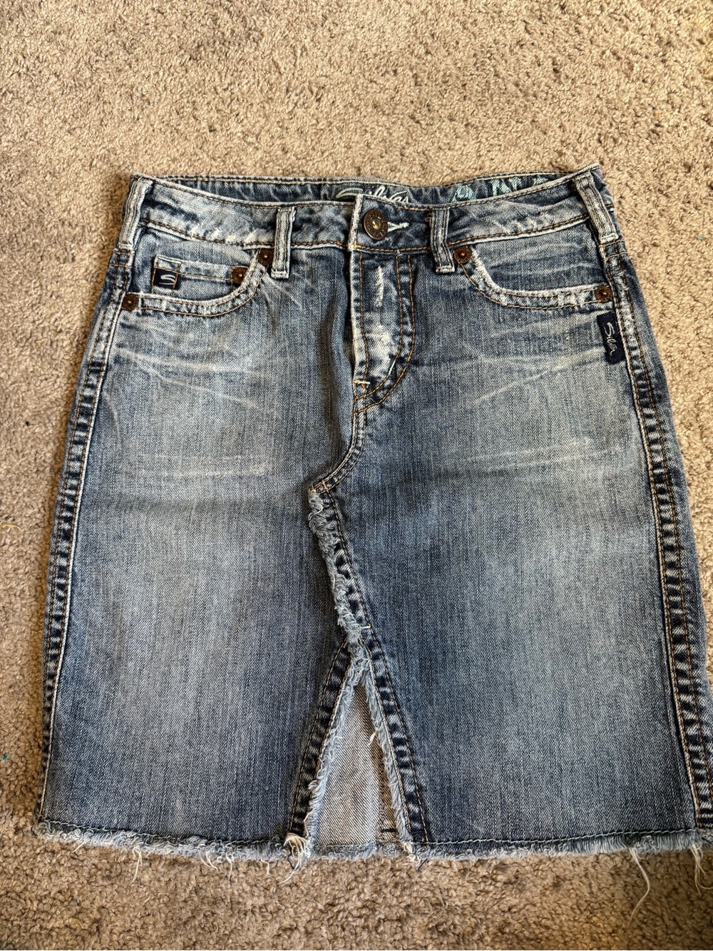 Silver Jeans Faded Blue Denim Mini Skirt with Front Slit
